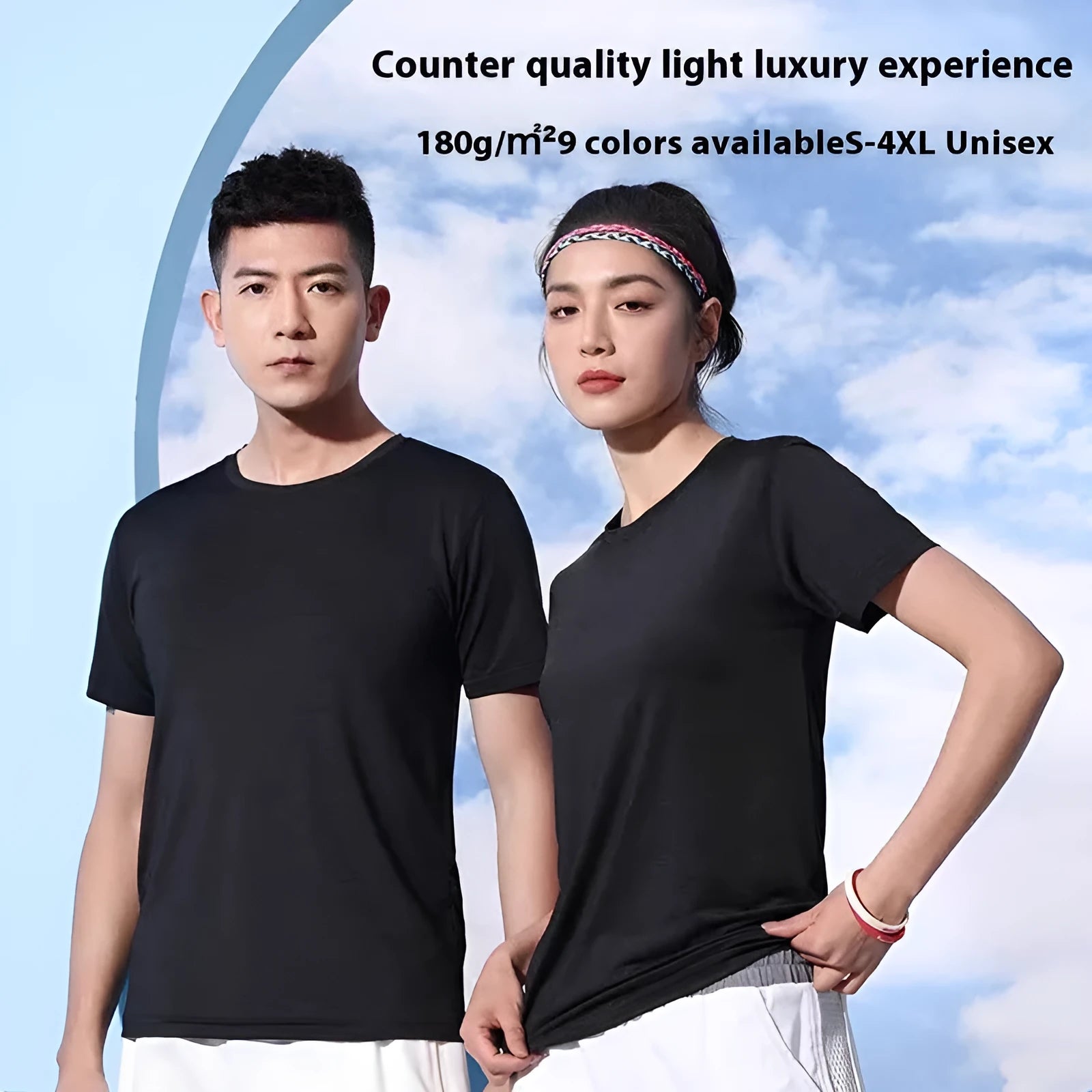 Crystal silk round neck t-shirt in solid colours with quick-drying polyester and spandex fabric