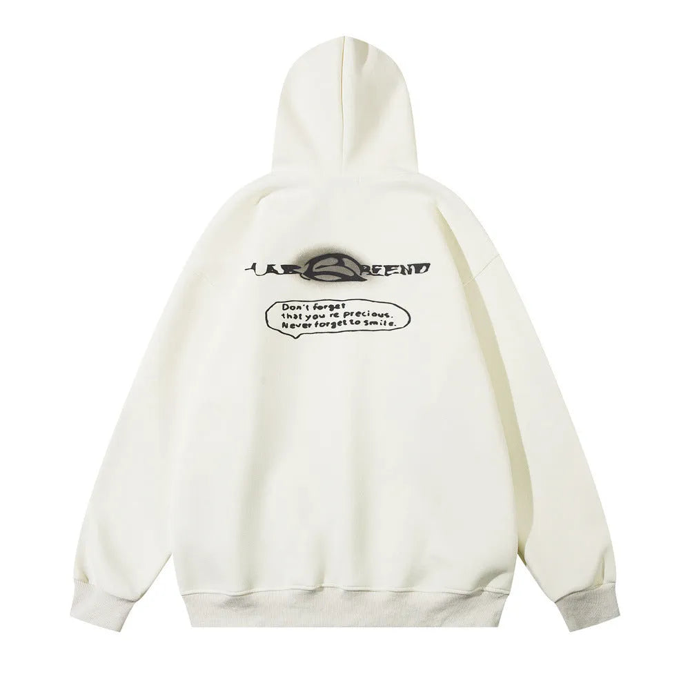 Men's cotton blend printed hoodie with character pattern in black, pink, and apricot colour options