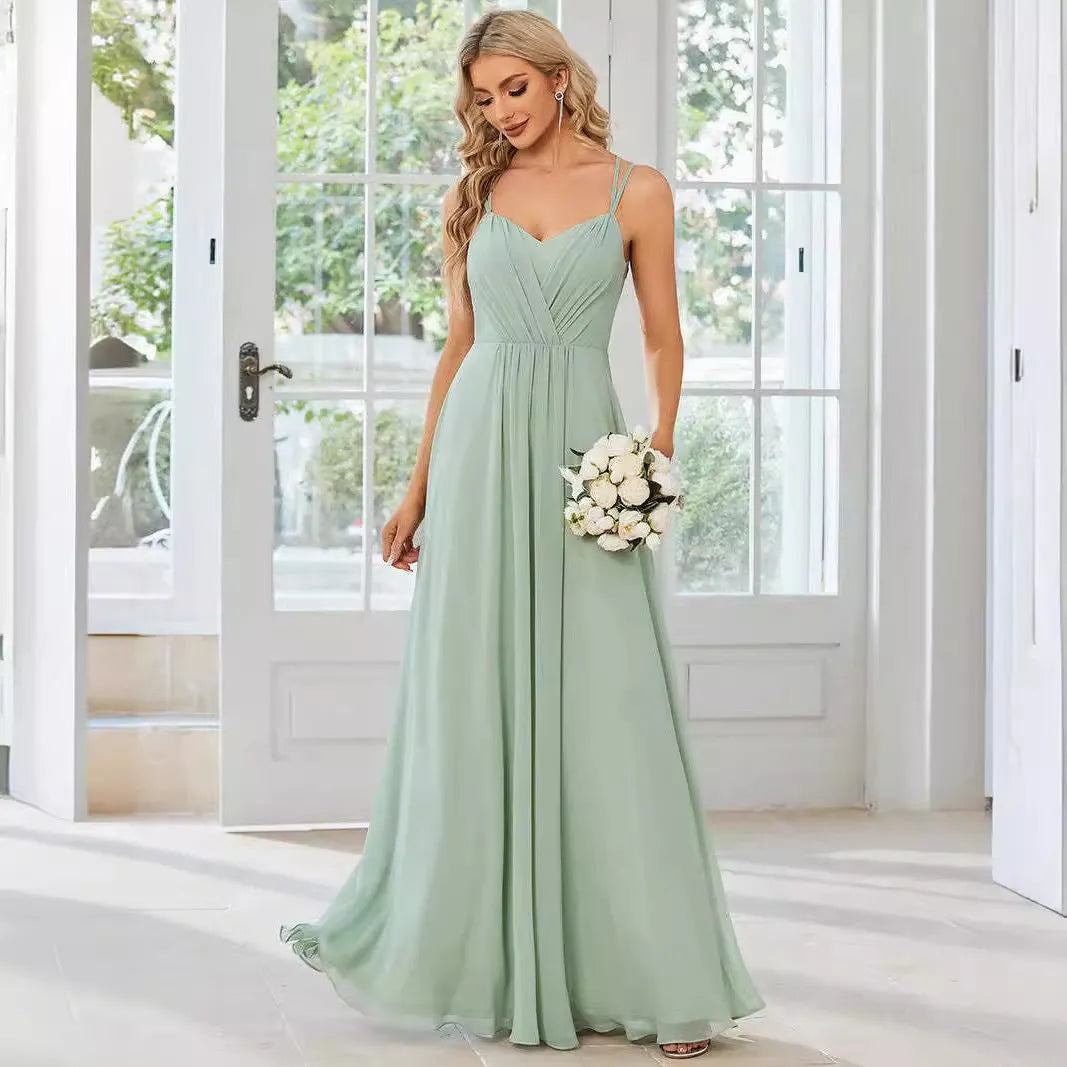 Women's sleeveless A-line maxi dress with long pleating detail in solid colour