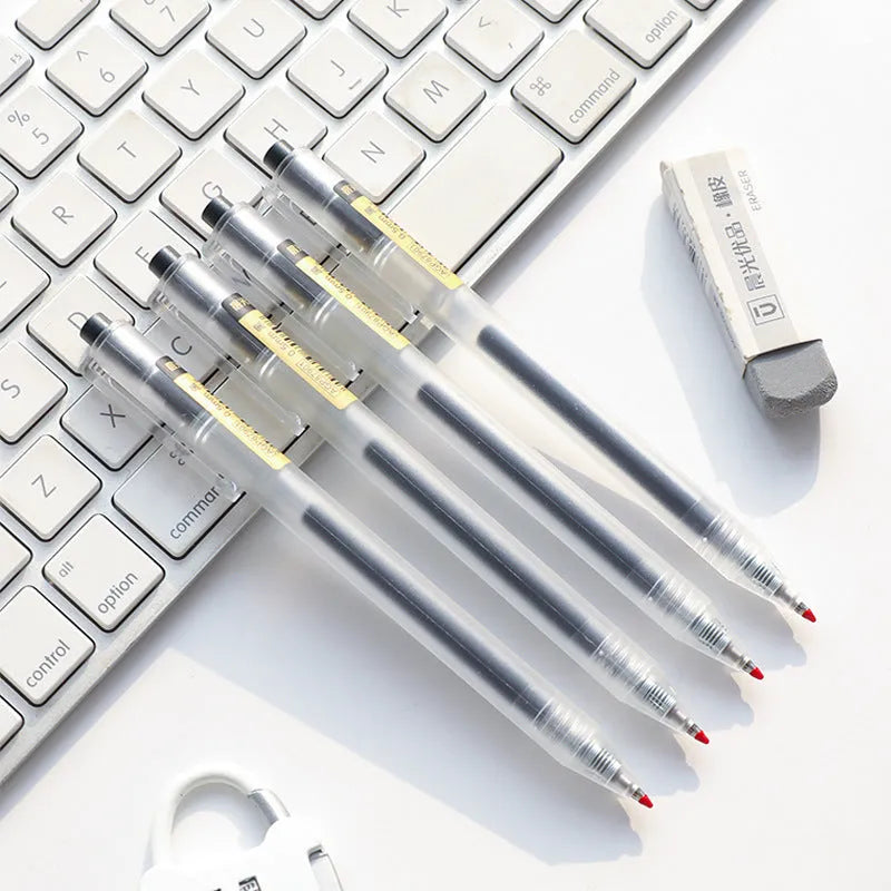 12 black retractable gel pens with 0.5mm tips and two spare refills