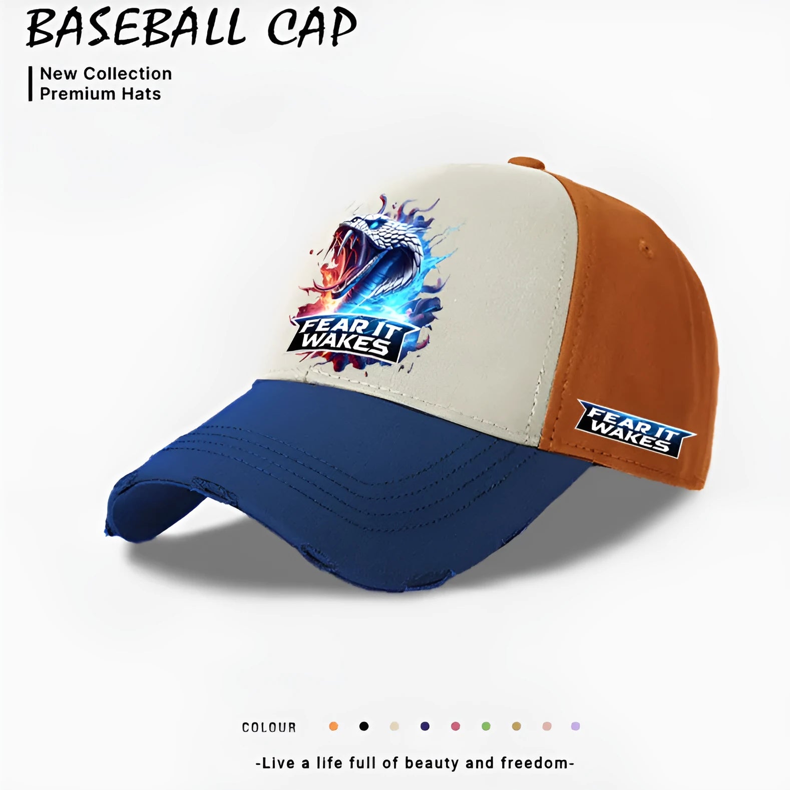Men's European and American style baseball cap in beige, black, or blue colours