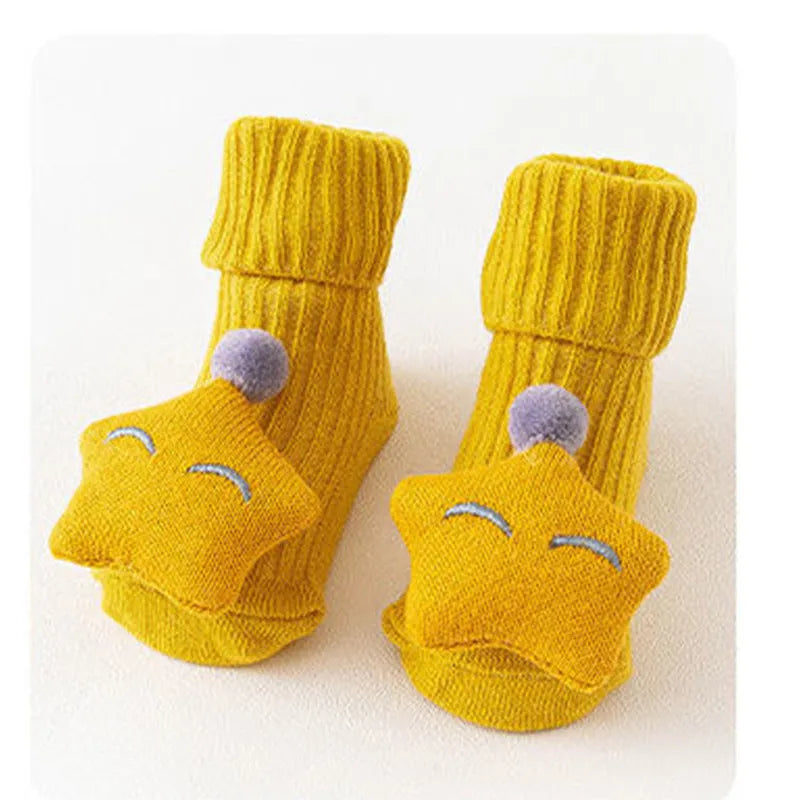 Cotton infant floor socks in multiple patterns with size options XS to M