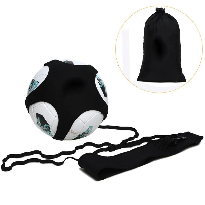 Black football juggling belt made from diving suit fabric, 2 metres long, for solo training drills.