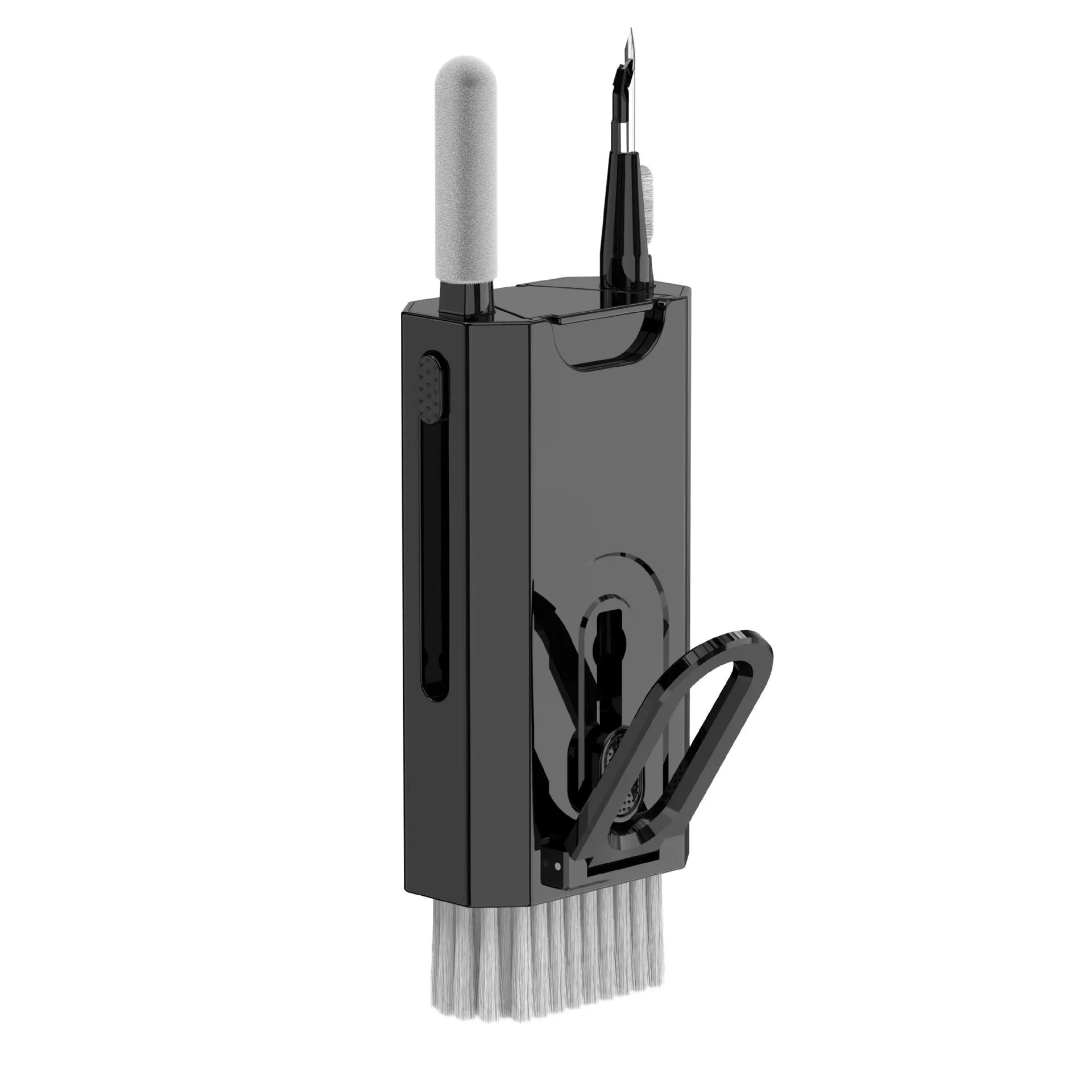 5-in-1 screen and earphone cleaning kit with integrated brush, sponge and metal tip tools