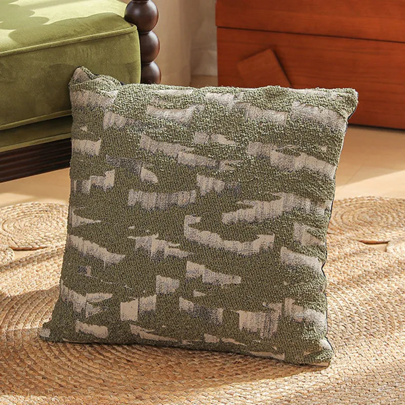 45cm square jacquard woven cushion cover with embroidered floral pattern in retro Nordic style