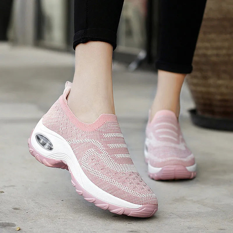 Women's low-top mesh tennis shoes with PVC air cushion soles in purple, pink, black, or grey colours