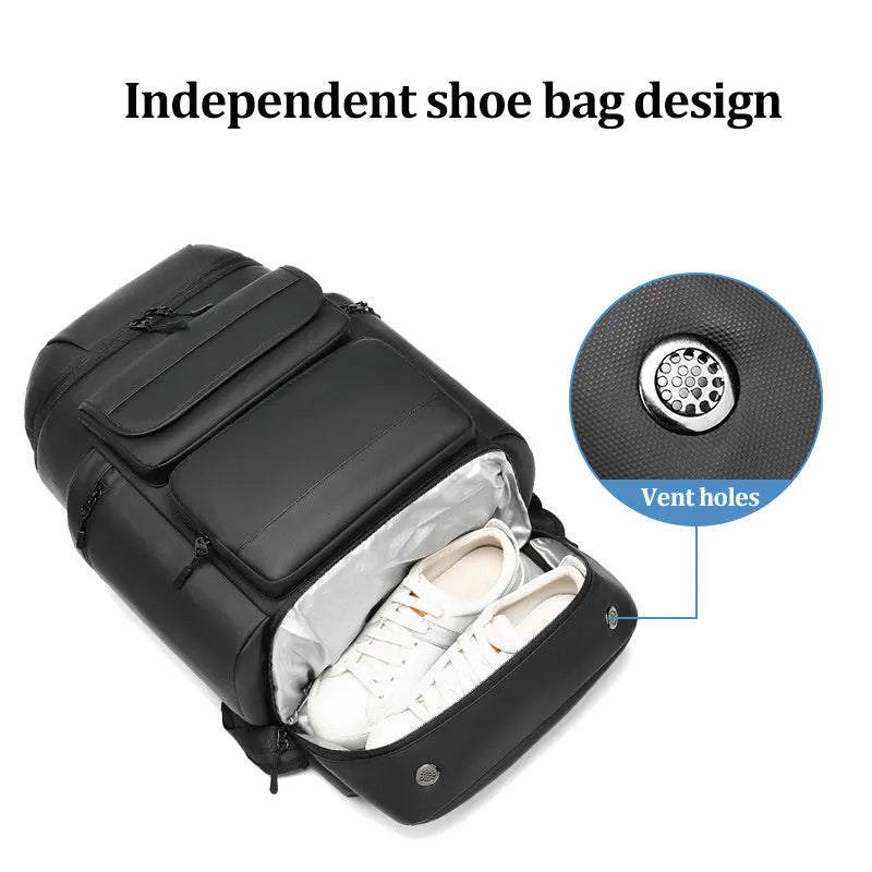 Men's large capacity waterproof travel shoulder bag in fashion black, with Niujin textile fabric, size 55cm by 31cm by 20cm
