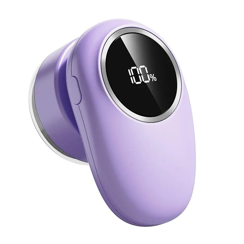 Purple and beige digital display fur ball trimmer with multiple cutter head options