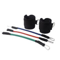Black elastic taekwondo training pull rope set for leg strength and kicking power.