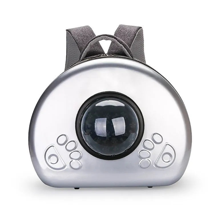 Transparent space capsule pet carrier bag in PC canvas with metallic front shell cover options