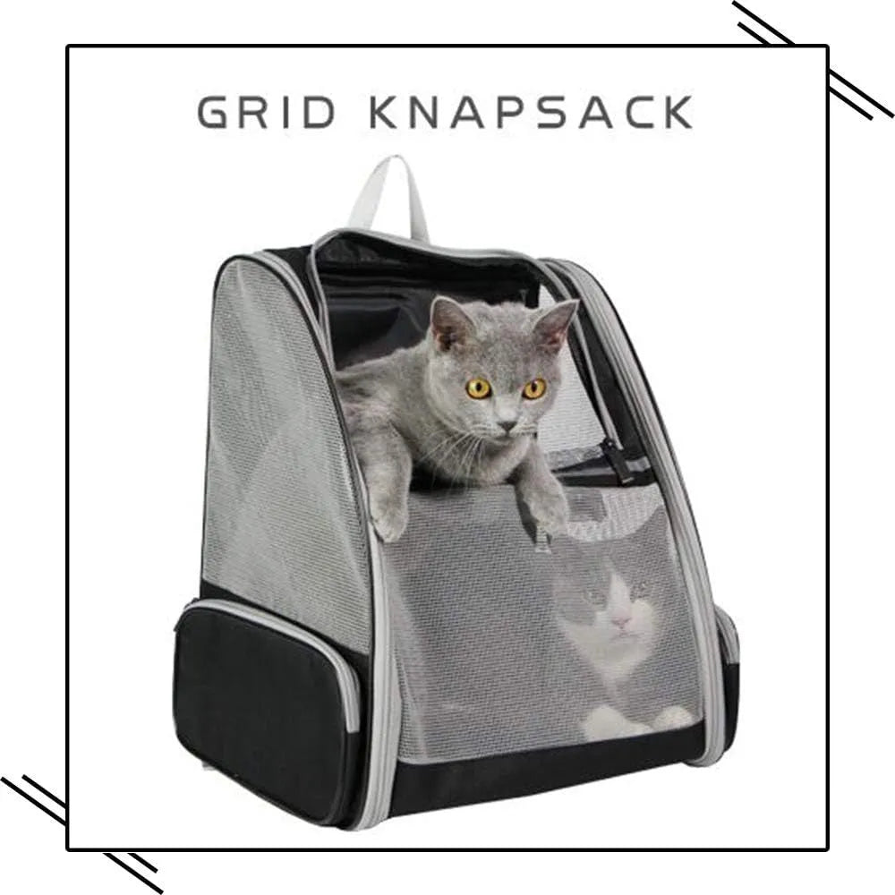 Gray Innovative Traveler bubble backpack pet carrier with PVC mesh windows, side view, for cats and dogs