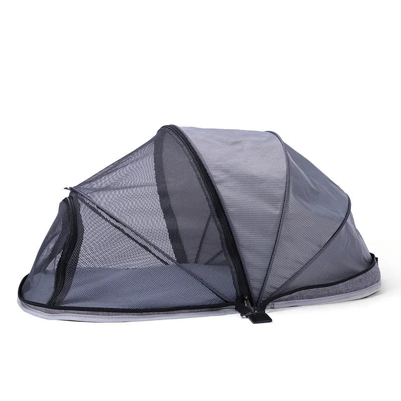 Folding cloth tent for cats with half-mesh panels in L code size