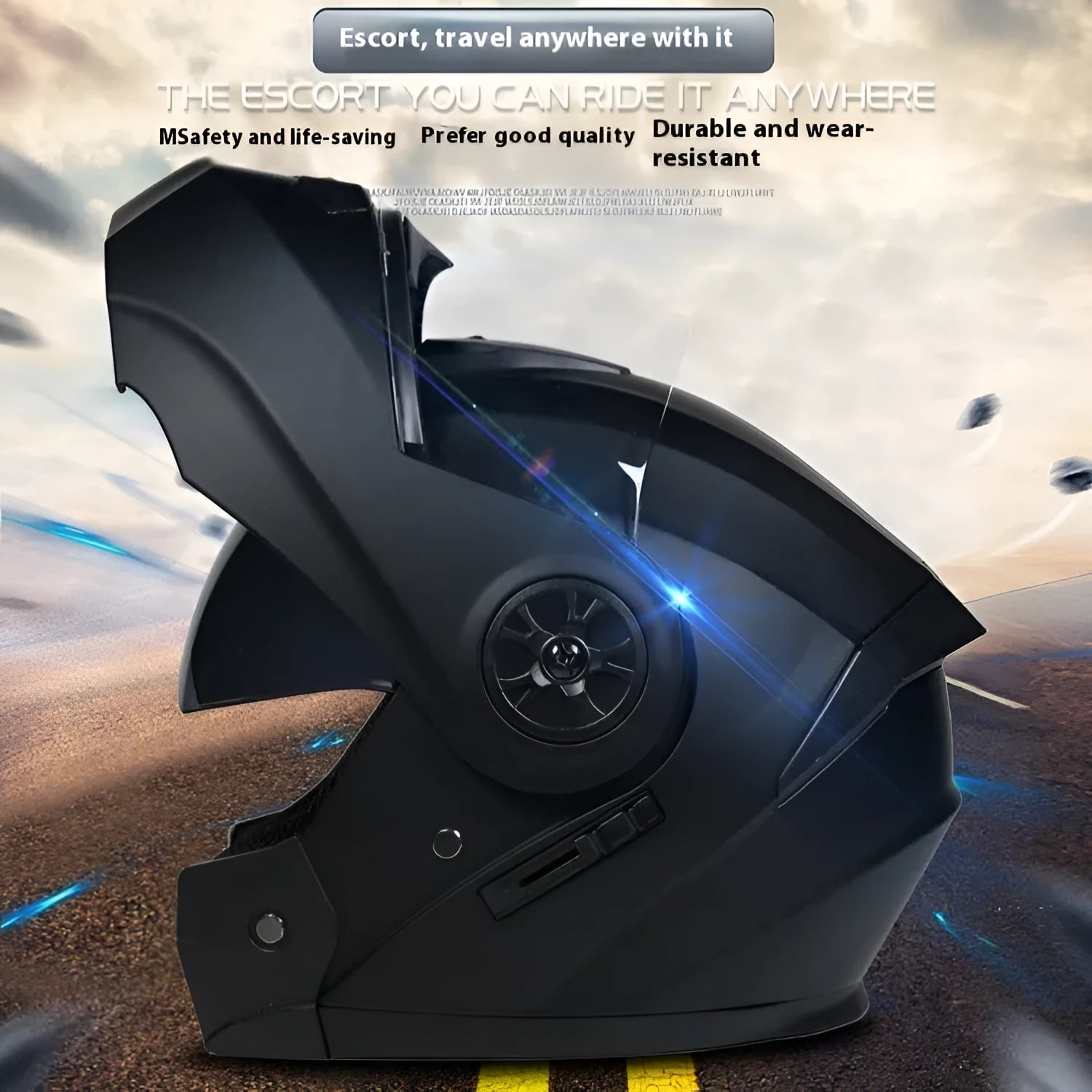Battery grey full face motorcycle helmet with ABS construction shown in S/M/L/XL size options