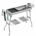 Large stainless steel flip charcoal barbecue oven with checked iron grills