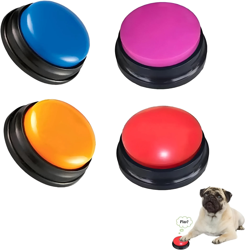 Colourful voice recording button for dog training with record and playback function.