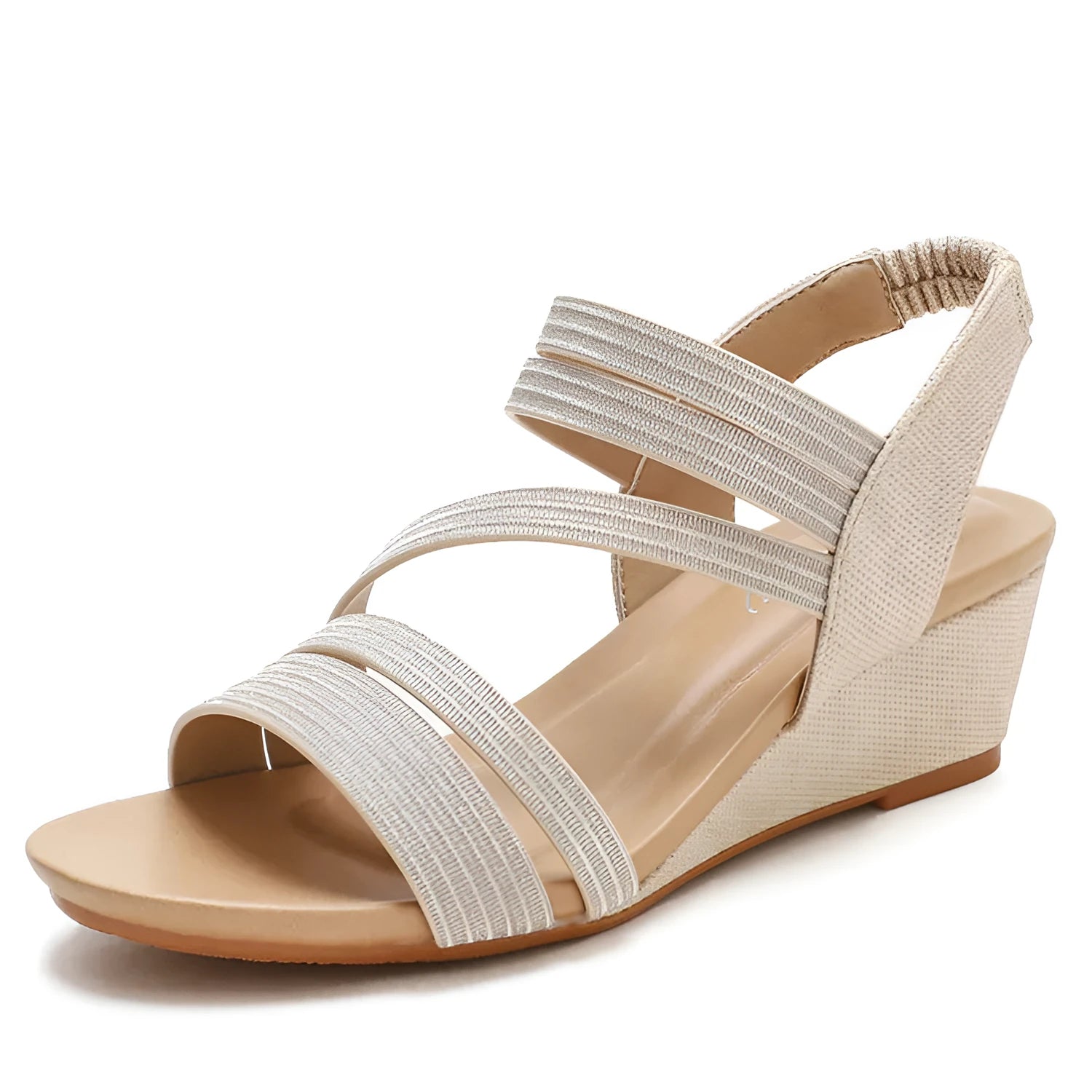 Women's leather platform sandals with 3-5cm heel in gold colour