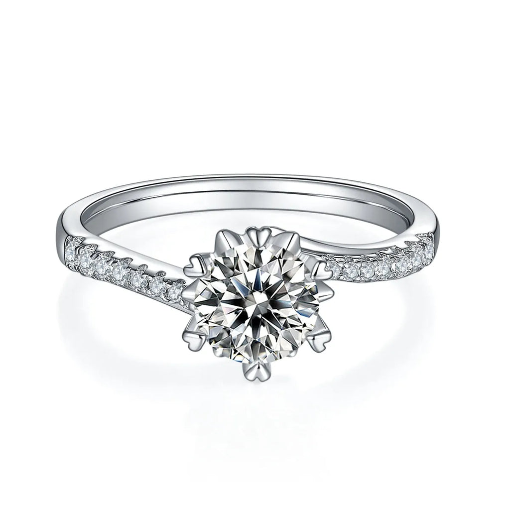 Snowflake Dance 1-carat moissanite wedding ring set on S925 silver with platinum plating and gift box