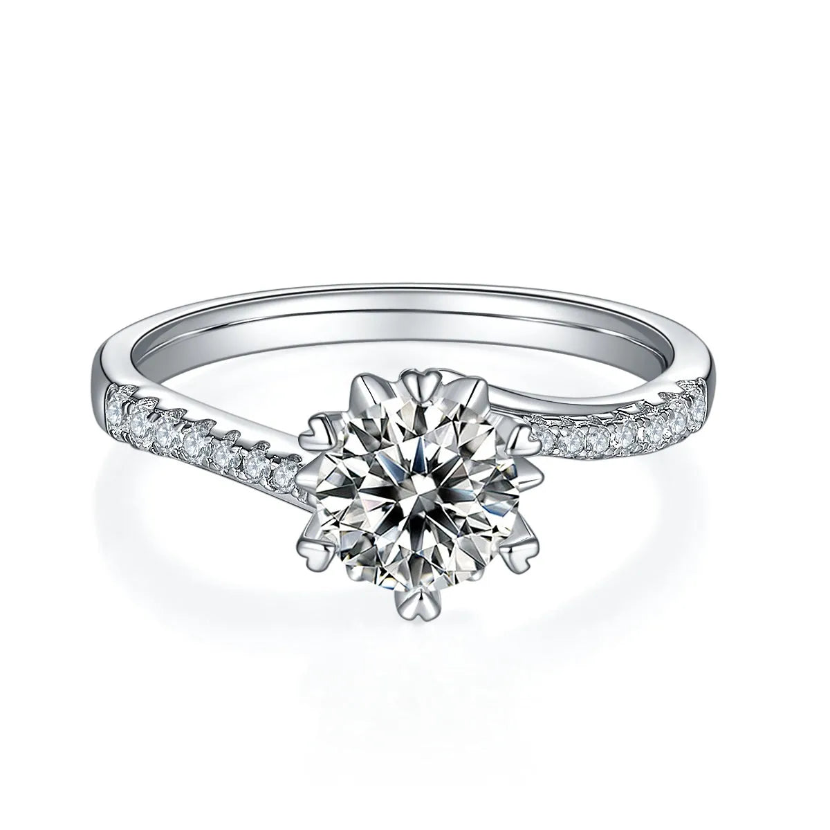 Snowflake Dance 1-carat moissanite wedding ring set on S925 silver with platinum plating and gift box
