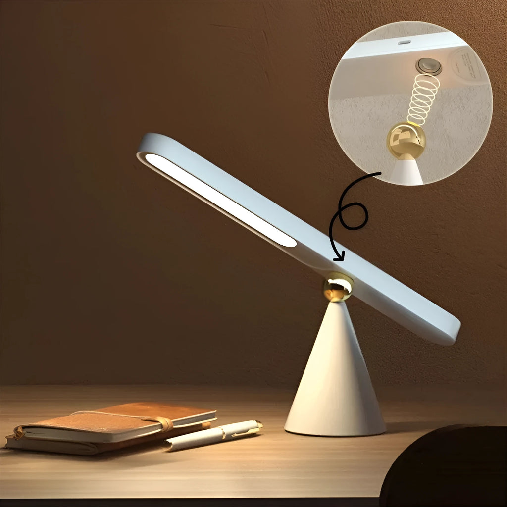 Geometric design desk lamp with magnetic base for wall mounting in white or khaki colour