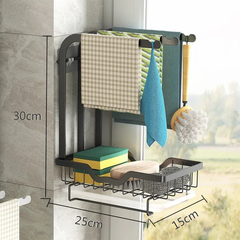 Foldable plastic kitchen storage rack for draining cloths and rags