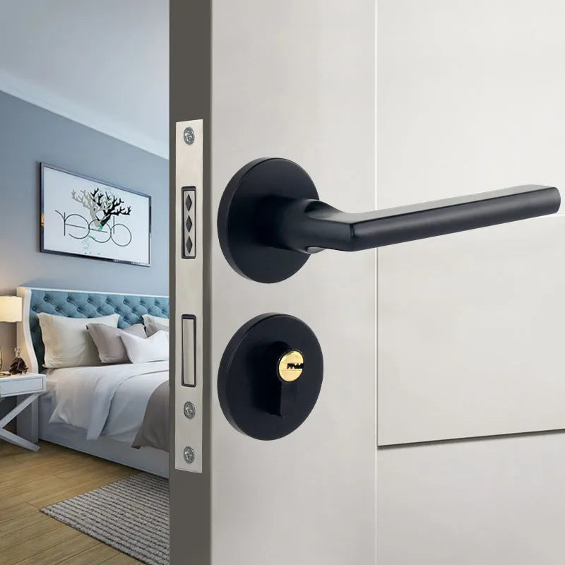 Aluminium alloy split magnetic door lock handle for timber doors in black and silver finish.