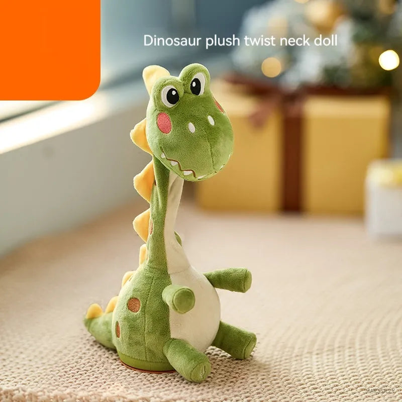 Baby puzzle training interactive plush toy with recording function, neck-twisting dinosaur style, unisex, polyester fibre and ABS