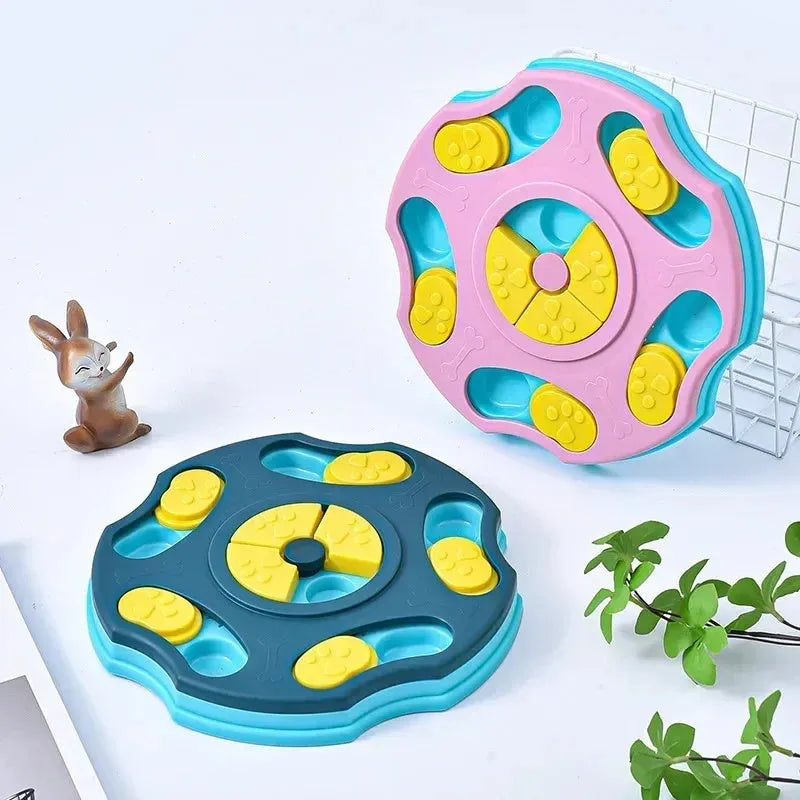 Interactive dog food puzzle feeder with search games for aggressive chewers in blue or pink