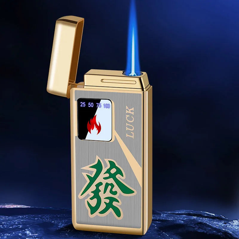 Touch-screen charging electronic lighter in alloy with adjustable flame control.
