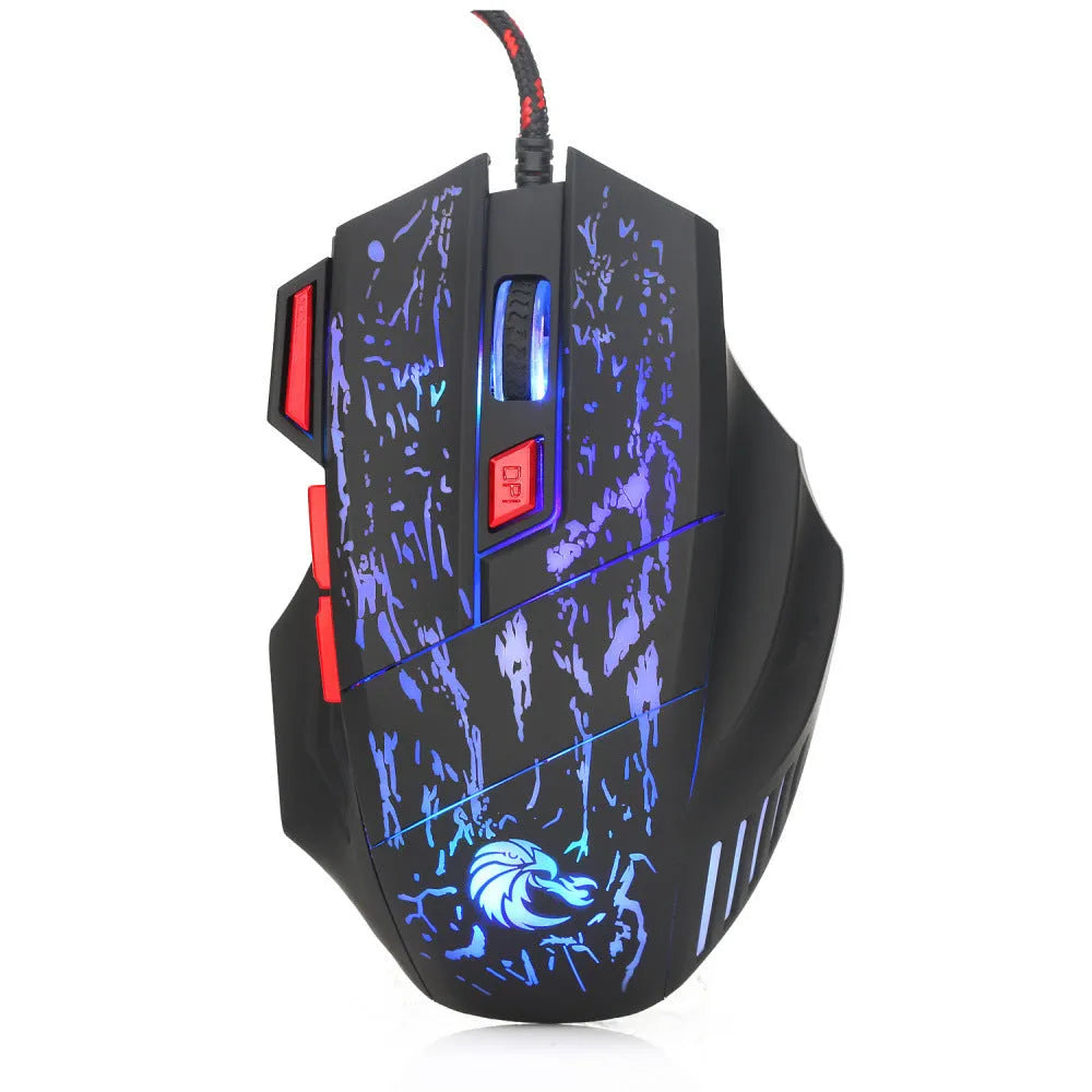 Water Crack H300BK black gaming mouse with RGB lighting effects and USB cable