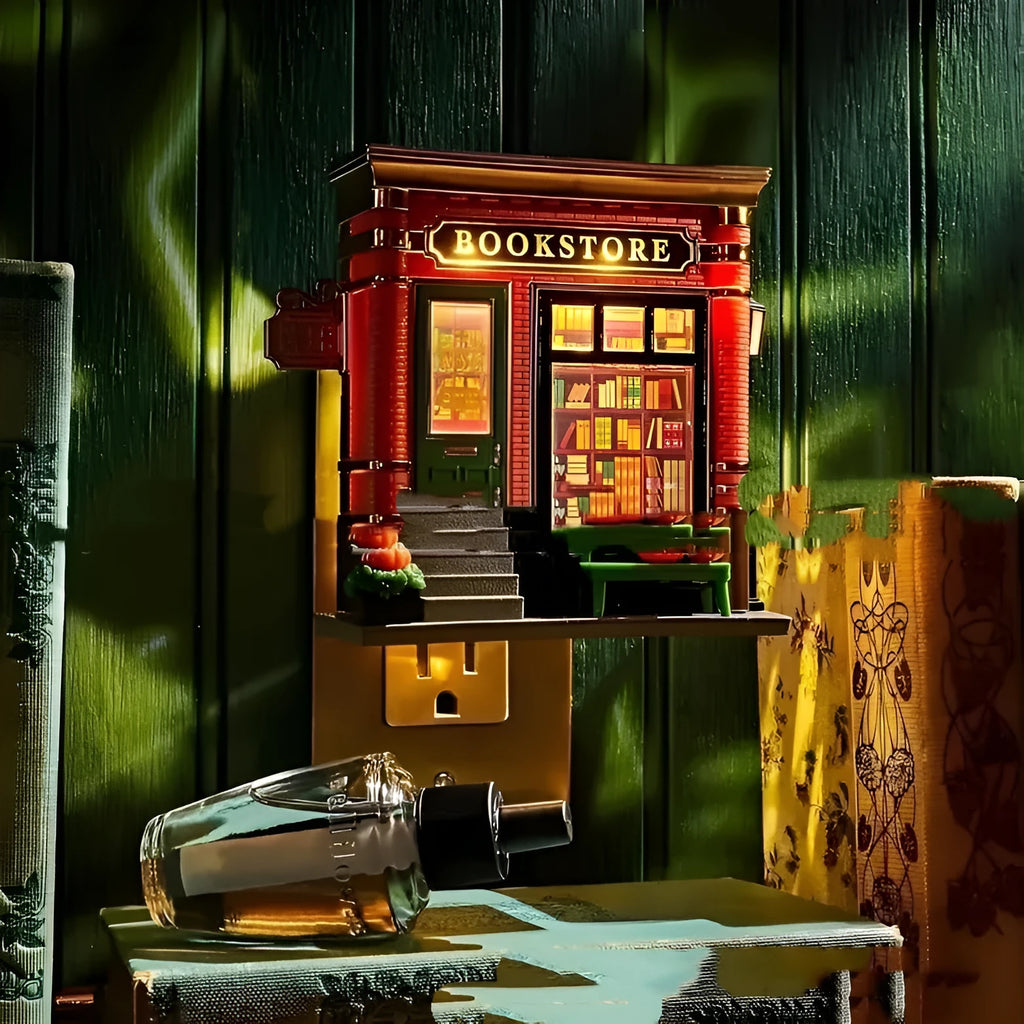 Cartoon-style resin Christmas house night light ornament with small lamp