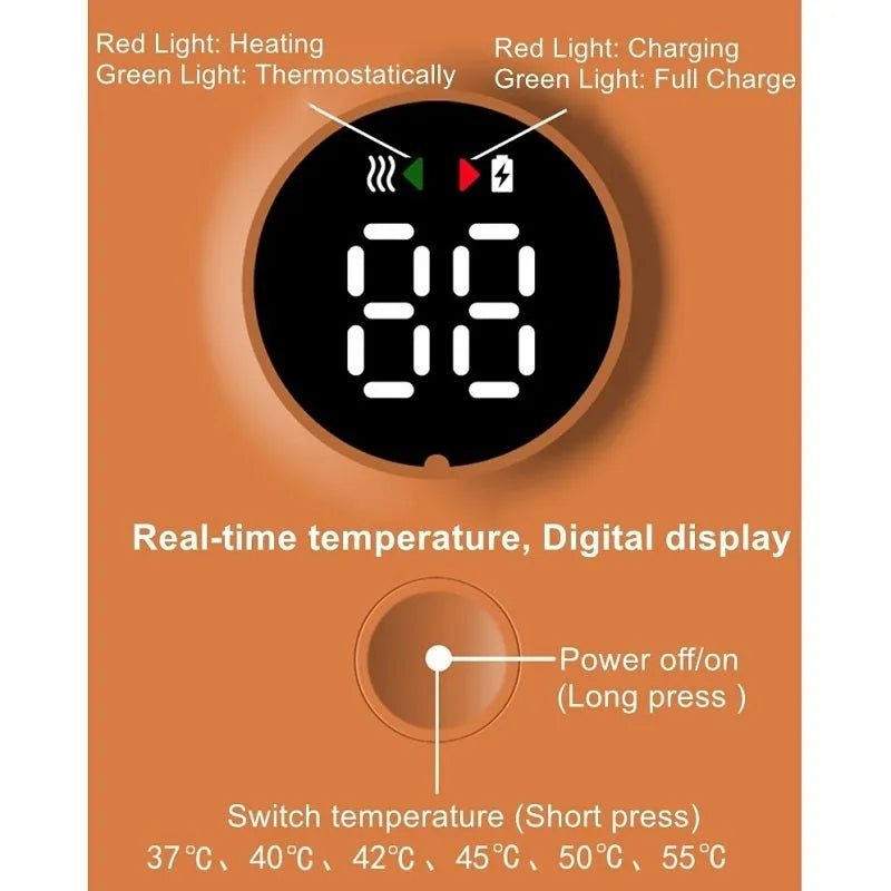Portable milk warmer with white digital display, USB cable, and 6000mAh battery for bottle warming