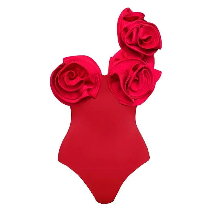 Red one-piece sleeveless swimsuit for women on a mannequin