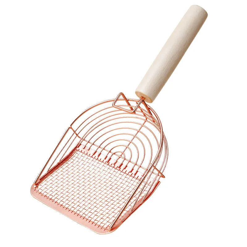 Stainless steel cat litter shovel with wooden handle in three design options