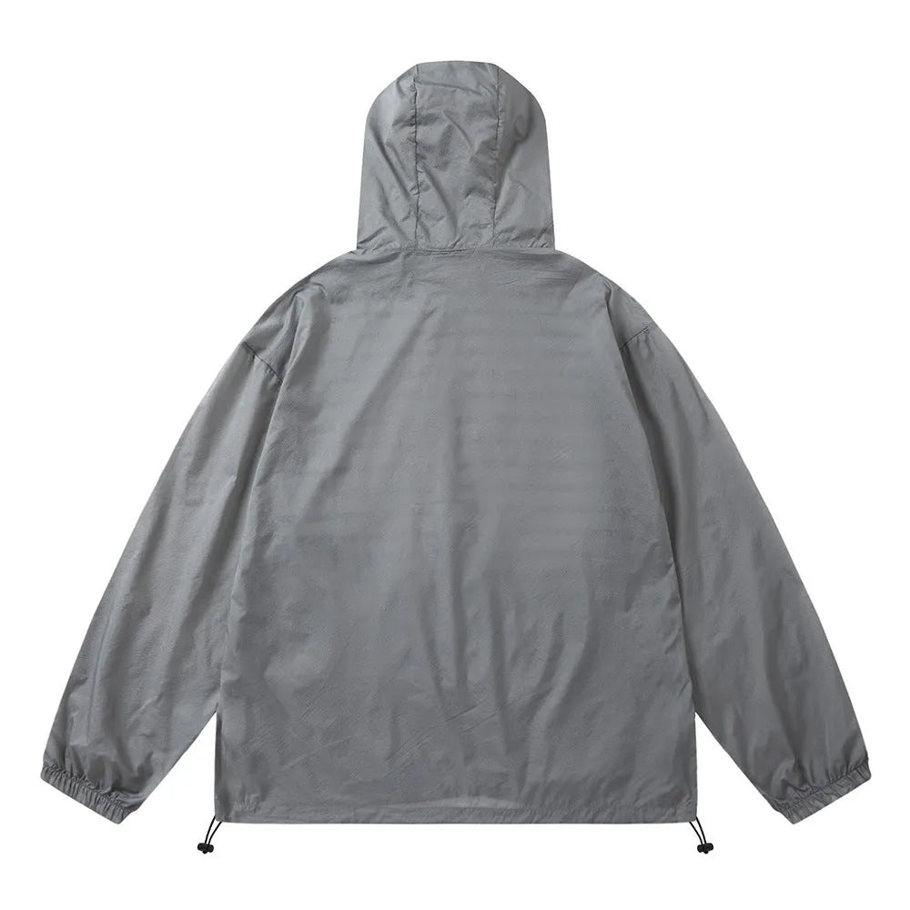 Men's gray nylon sun protection jacket with letter print on front
