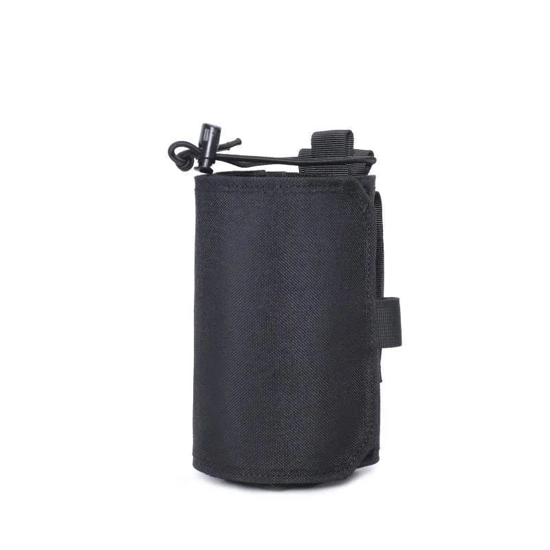 Adjustable black Oxford cloth bottle cover with strap, fitting a 750ml bottle for outdoor use.