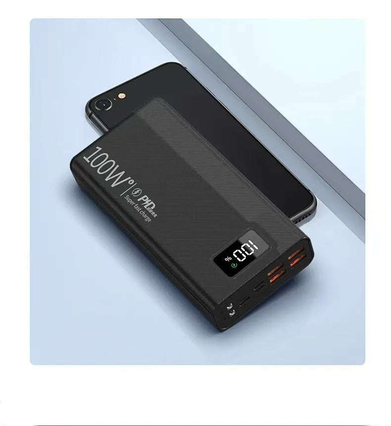 Large capacity power bank in black or white with fast charging support, multiple capacity options