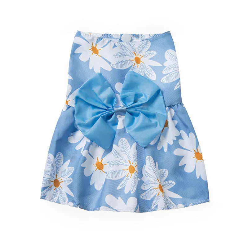 Summer cool pet dress with floral butterfly knot design in multiple bow colours for dogs and cats