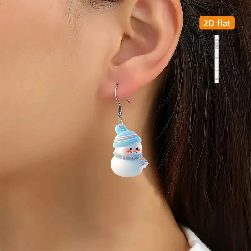 Handmade cute cartoon Christmas snowman acrylic earrings for women, festive holiday accessory