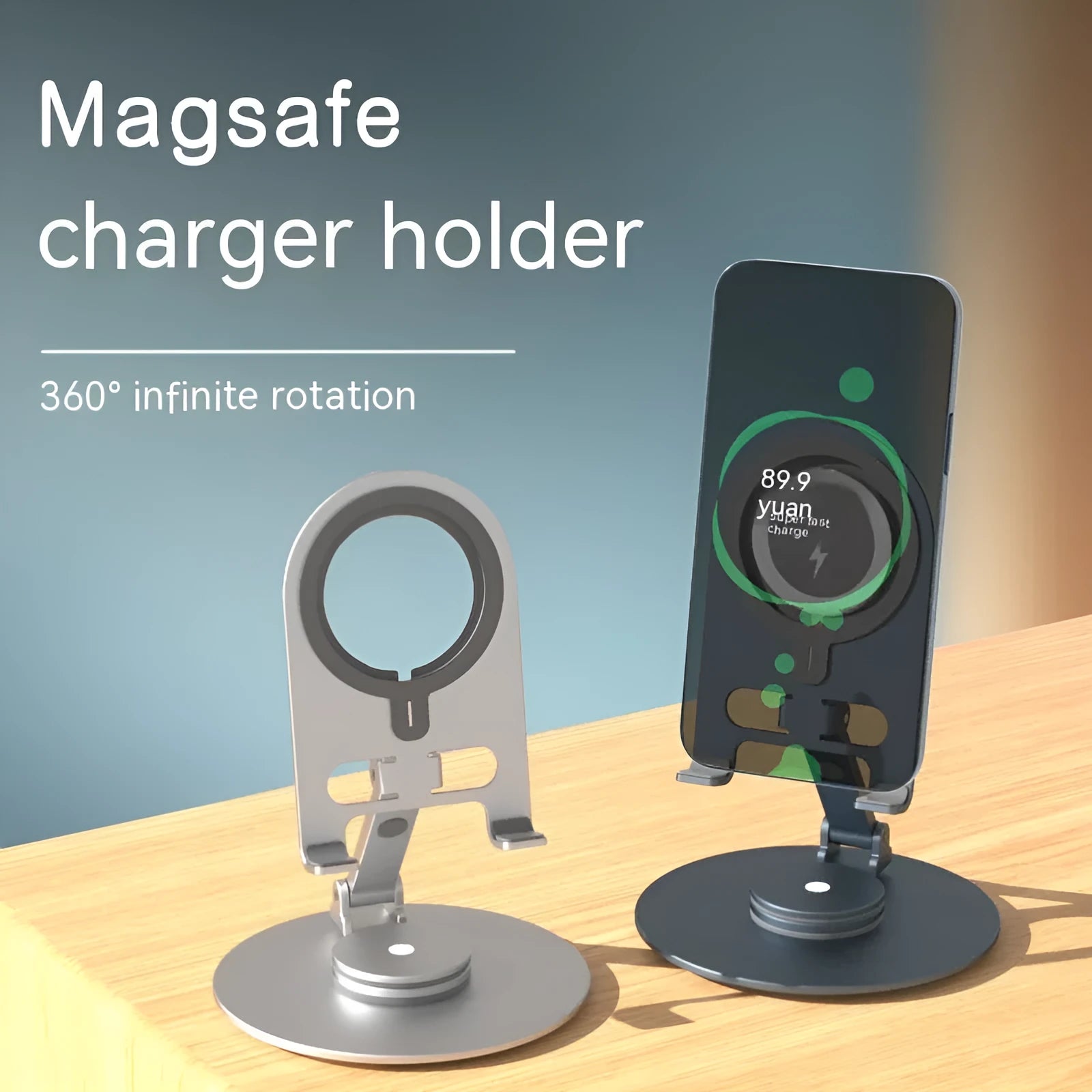 Desktop adjustable rotary magnetic adhesive stand for mobile phone and tablet in silver