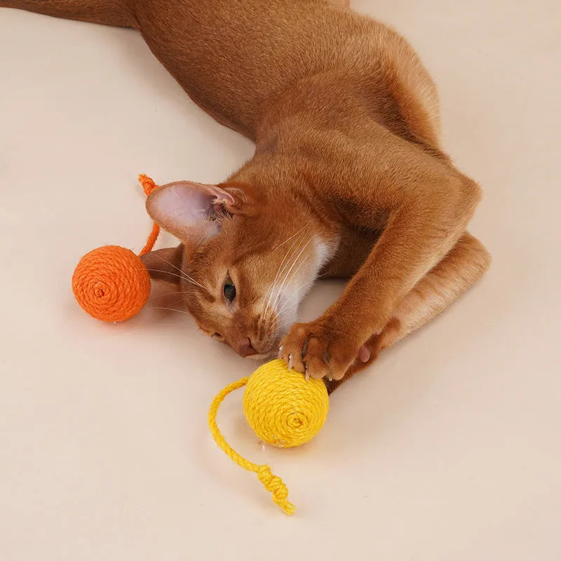 Interactive cat teaser wand with a colourful bite-resistant catnip ball attached