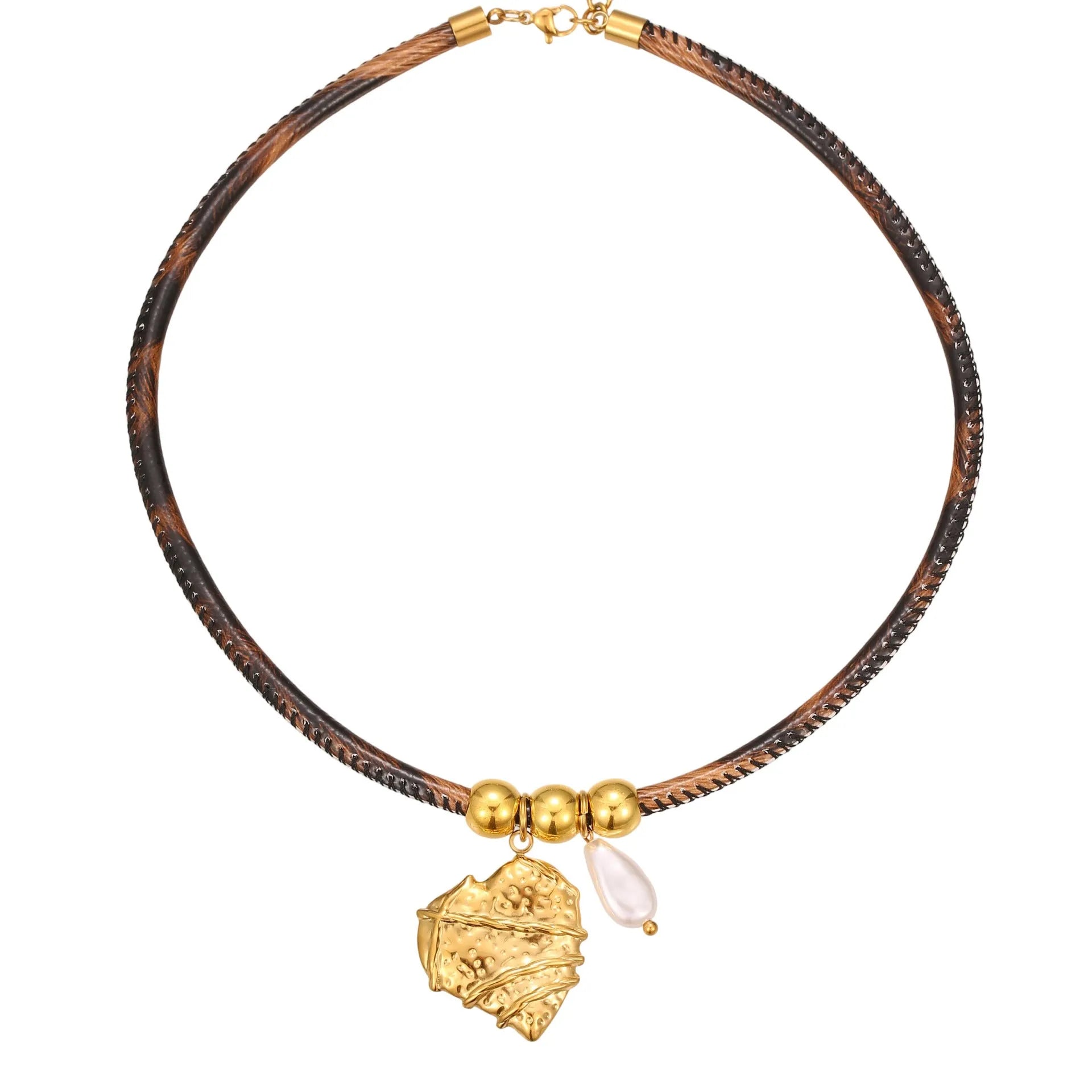 Leopard pattern electroplated stainless steel women's necklace with geometric pendant on adjustable chain
