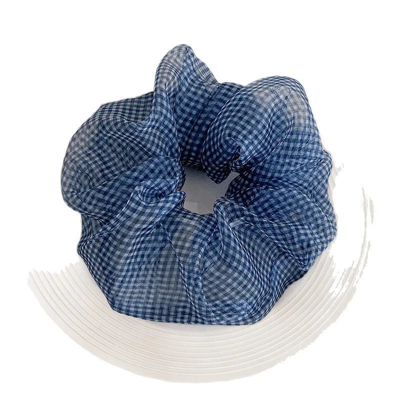 Handmade Tibetan blue grid seersucker back head shark clip hairpin for women irregular mixed material design