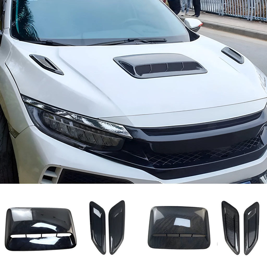 Black and carbon fibre ABS plastic car engine cover set with side air vents