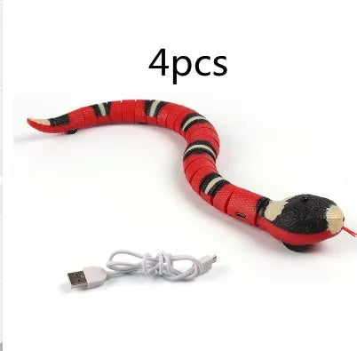 Smart sensing electronic snake cat toy with USB charging cable and realistic cobra design
