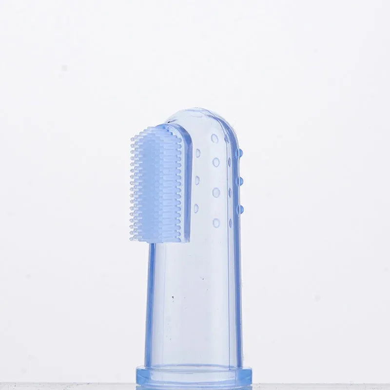Transparent liquid silicone finger stall baby toothbrush on fingertip for gentle oral cleaning