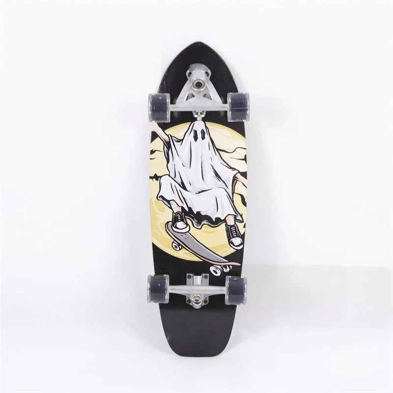 White wooden street scooter with maple construction and 31 inch deck length