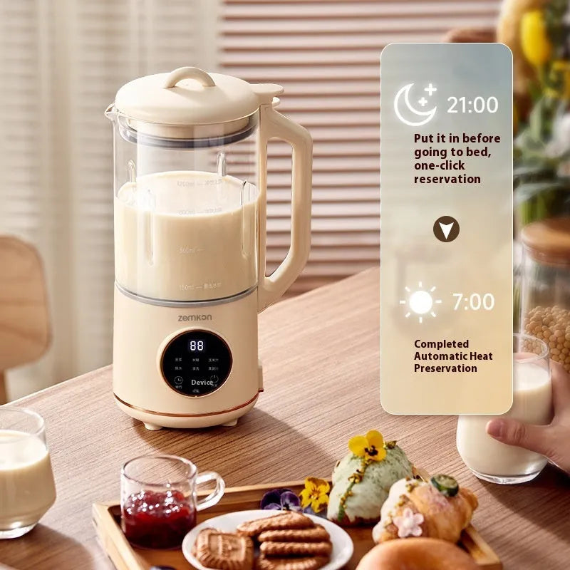 Automatic household soybean milk machine with glass body in milky white colour showing touch controls