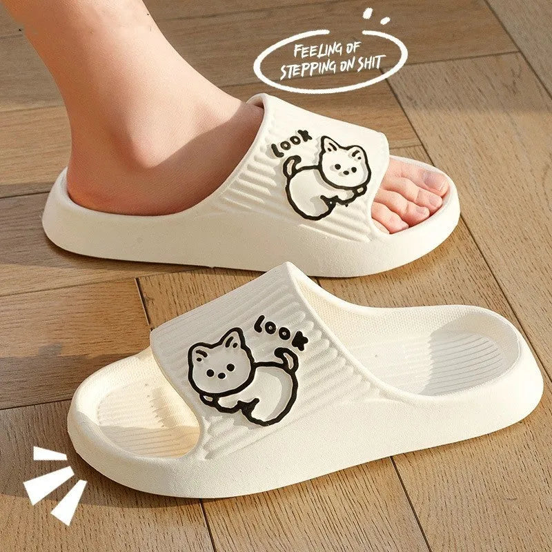 Cat-shaped thick platform EVA slippers in various colours on a non-slip sole