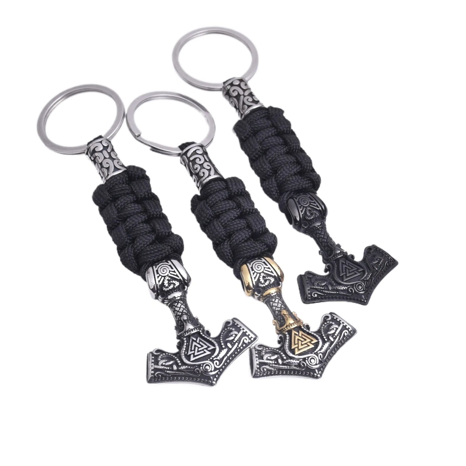 Viking triangle rune impactor keychain in steel colour with bear pattern on stainless steel surface