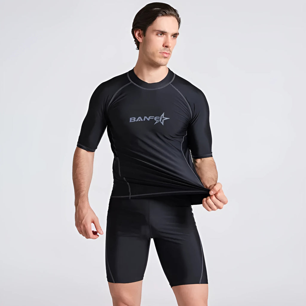 Men's quick-drying half sleeve nylon wetsuit set for swimming and surfing in blue
